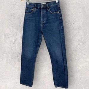 AGOLDE Riley High Rise Straight Jeans Denim Blue Womens Size 24 A056C-813 Button